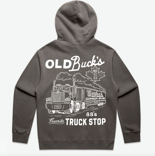 *Old Buck's Truck Stop Relax Faded Black Hoodie